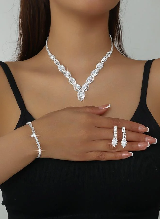 تايك تو طقم مجوهرات 3 قطع عقد وسوار وأقراط منمقة